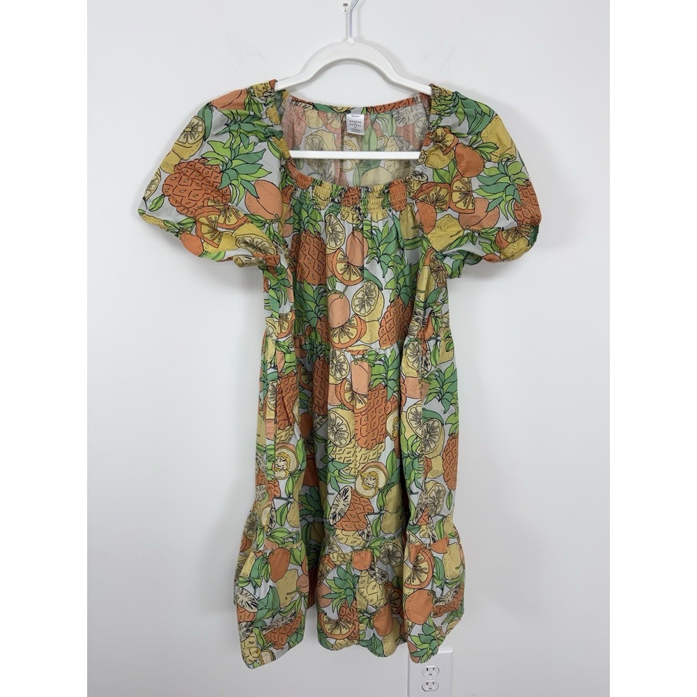 Peyton & Parker Citrus Fruit Print Dress Size S Tiered Boho Peasant 100% Cotton